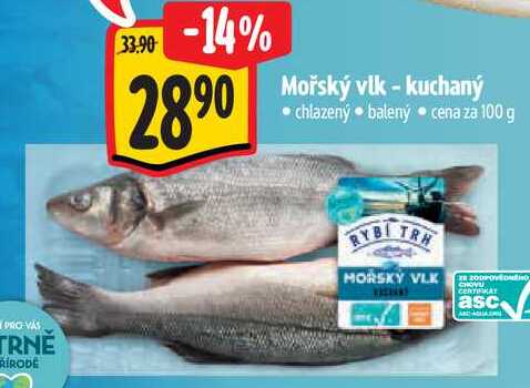 Mořský vlk - kuchaný, cena za 100 g 