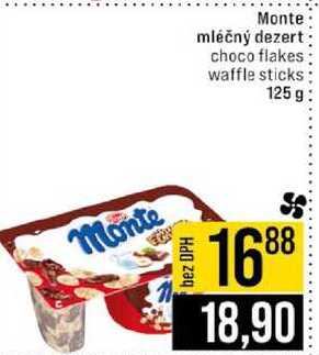 Monte mléčný dezert choco flakes waffle sticks 125 g