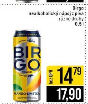 Birgo nealkoholický nápoj z piva různé druhy 0,5l