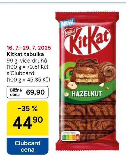 Kitkat tabulka, 99 g, více druhů 