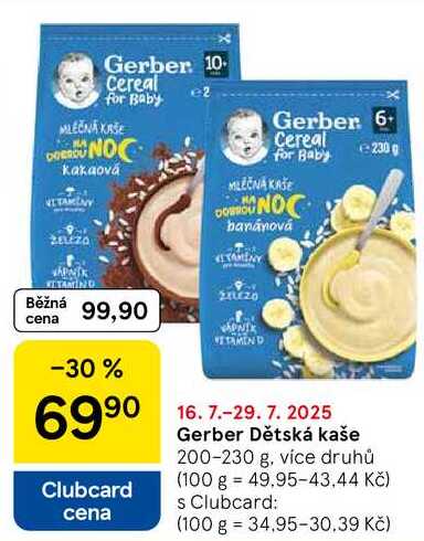 Gerber Dětská kaše, 200-230 g, více druhů 