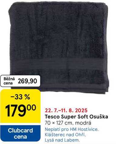 Tesco Super Soft Osuška, 70 × 127 cm, modrá 