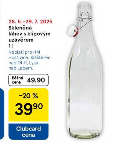 Skleněná láhev s klipovým uzávěrem, 1 l 