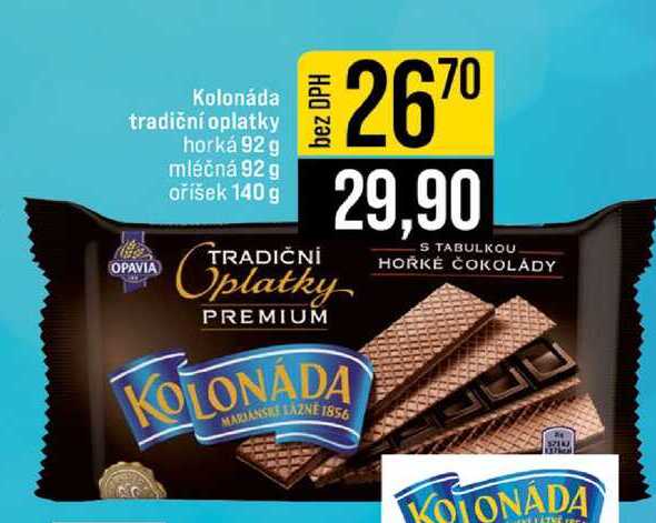 Kolonáda tradiční oplatky horká 92 g mléčná 92 g oříšek 140 g 