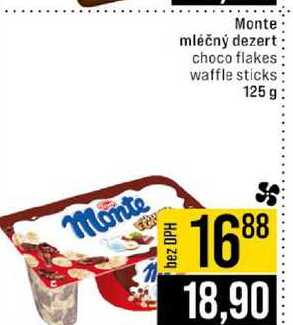 Monte mléčný dezert choco flakes waffle sticks 125 g