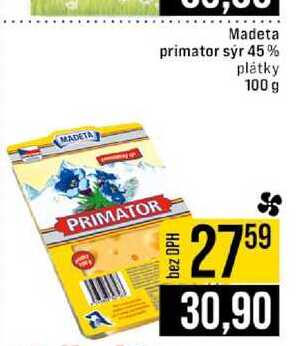 Madeta primator sýr 45% plátky 100 g