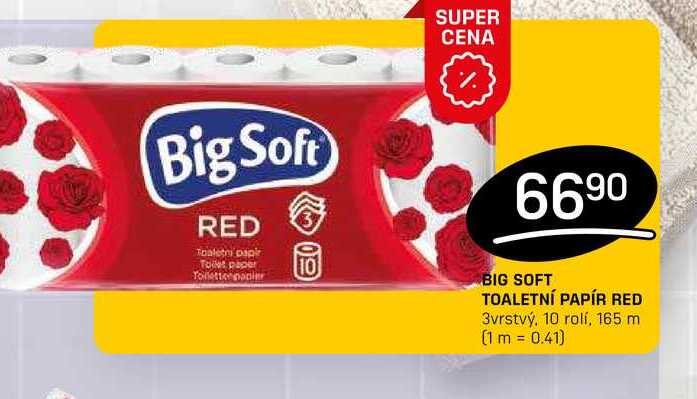 BIG SOFT TOALETNÍ PAPÍR RED 3vrstvý, 10 rolí, 165 m 