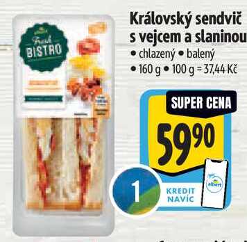 Královský sendvič s vejcem a slaninou, 160 g