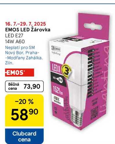 EMOS LED Žárovka, LED E27 14W A60 