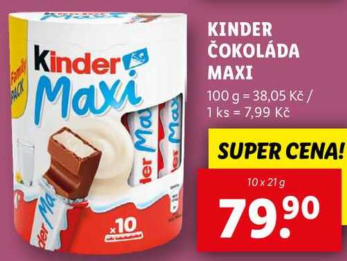 KINDER ČOKOLÁDA MAXI, 10x 21 g