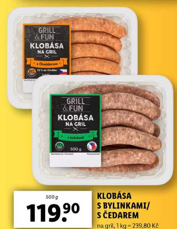 KLOBÁSA S BYLINKAMI/ČEDAREM, 500 g