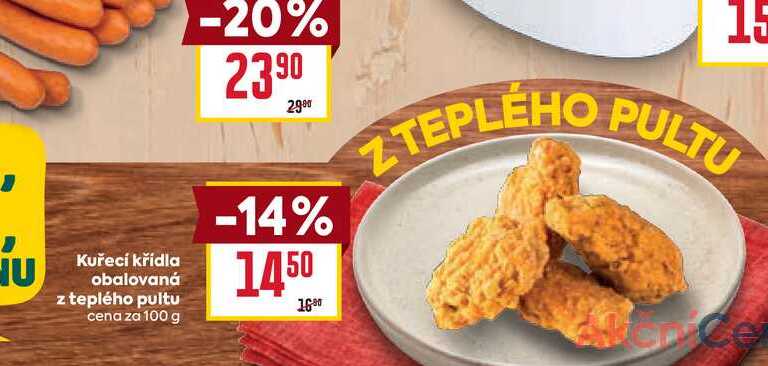 Kuřecí křídla obalovaná z teplého pultu cena za 100 g 