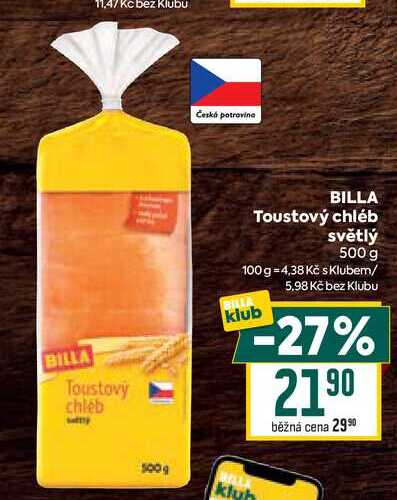 BILLA Toustový chléb světlý 500 g  