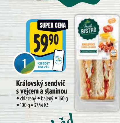  Královský sendvič s vejcem a slaninou  160 g