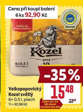 Velkopopovický Kozel světlý 6× 0,5 1, plech  
