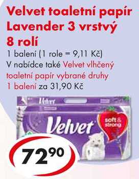 Velvet toaletní papír Lavender 3 vrstvý, 8 rolí