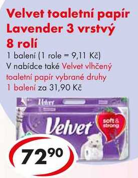 Velvet toaletní papír Lavender 3 vrstvý, 8 rolí 