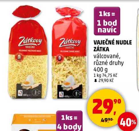 VAJEČNÉ NUDLE ZÁTKA válcované, různé druhy, 400 g