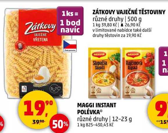ZÁTKOVY VAJEČNÉ TĚSTOVINY různé druhy, 500 g 