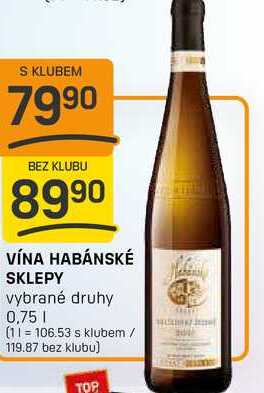 VÍNA HABÁNSKÉ SKLEPY vybrané druhy 0,75l