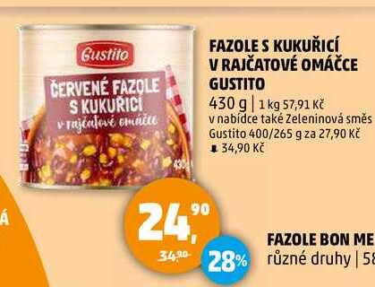FAZOLE S KUKUŘICÍ V RAJČATOVÉ OMÁČCE GUSTITO, 430 g