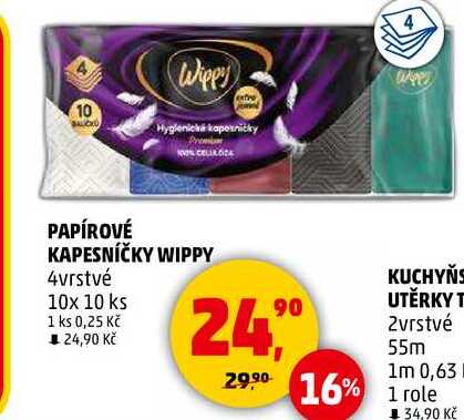 PAPÍROVÉ KAPESNÍČKY WIPPY 4vrstvé, 10x 10 ks  