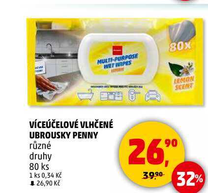 VÍCEÚČELOVÉ VLHČENÉ UBROUSKY PENNY různé, 80 ks