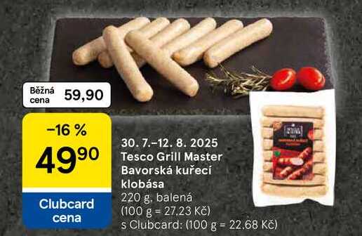 Tesco Grill Master Bavorská kuřecí klobása, 220 g 