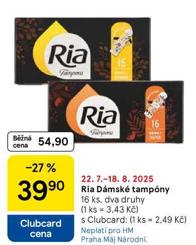Ria Dámské tampóny, 16 ks, dva druhy 