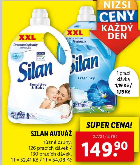 SILAN AVIVÁŽ, 2,772 l/2,86 l, 126 pracích dávek/130 pracích dávek