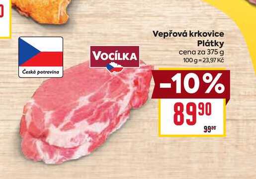 Vepřová krkovice Plátky cena za 375 g  