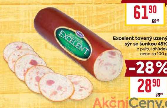 Excelent tavený uzený sýr se šunkou 45% z pultu lahůdek cena za 100g