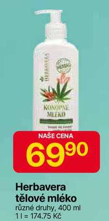 Herbavera tělové mléko různé druhy, 400 ml