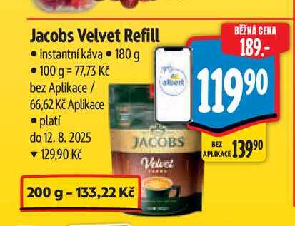 Jacobs Velvet Refill instantní káva 180 g