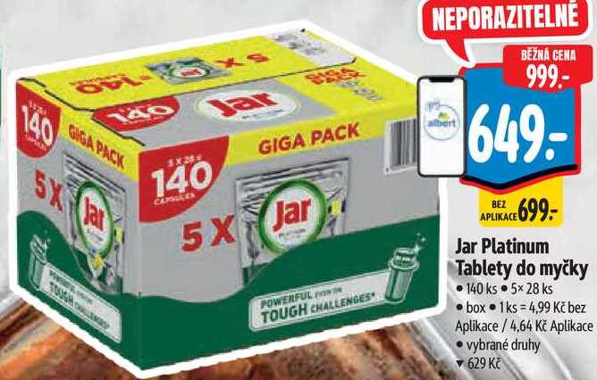 Jar Platinum Tablety do myčky, 140 ks 