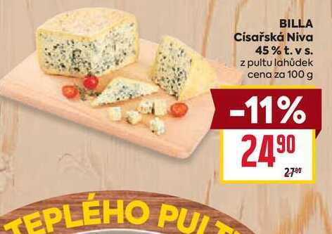 BILLA Císařská Niva 45% t. v s. z pultu lahůdek cena za 100g