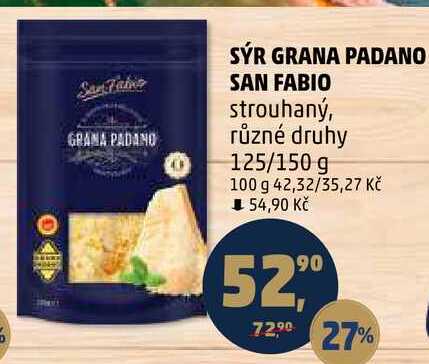 SÝR GRANA PADANO SAN FABIO strouhaný, různé druhy, 125/150 g 