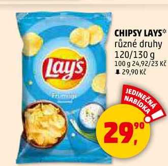 CHIPSY LAYS různé druhy, 120/130 g