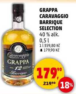 GRAPPA CARAVAGGIO BARRIQUE SELECTION 40% alk., 0,5 l