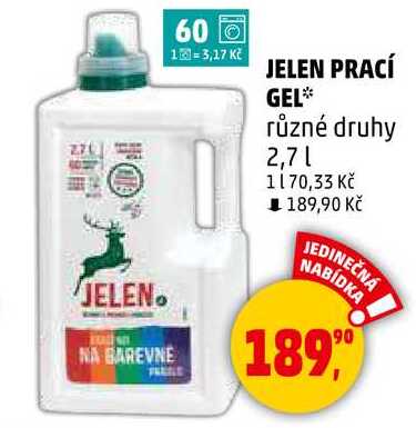 JELEN PRACÍ GEL různé druhy, 2,7 l