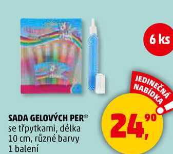 SADA GELOVÝCH PER se třpytkami, délka 10 cm, různé barvy, 1 balení  