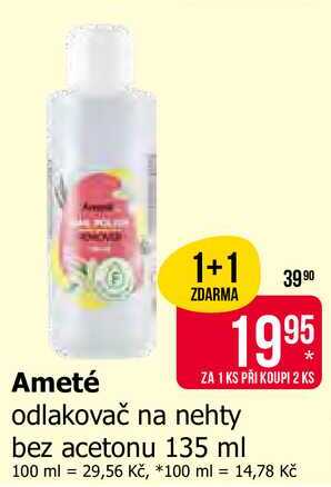 Ameté odlakovač na nehty bez acetonu 135 ml 