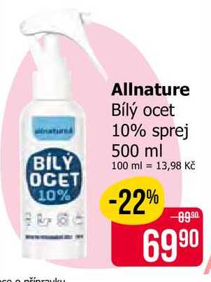 Allnature Bílý ocet 10% sprej 500 ml
