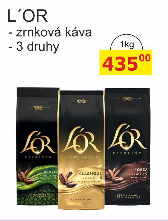 L'OR - zrnková káva - 3 druhy 1kg
