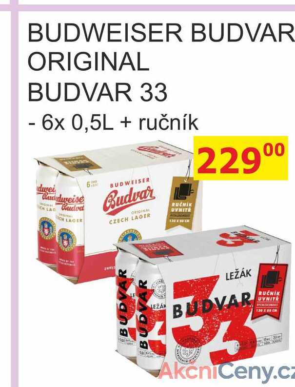 BUDWEISER BUDVAR ORIGINAL 6x 0,5L + ručník 