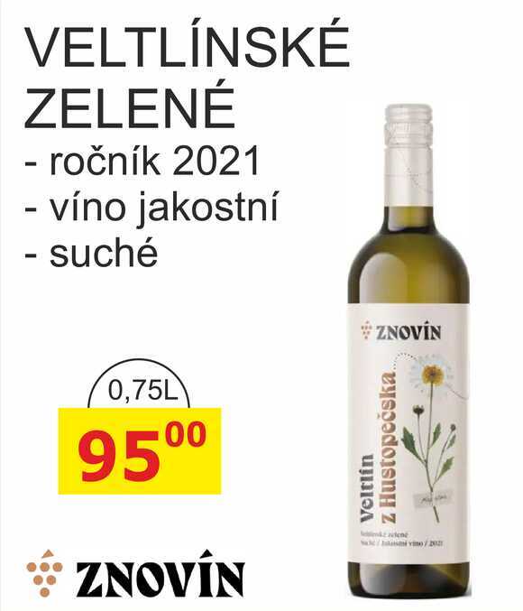 ZNOVÍN VELTLÍNSKÉ ZELENÉ - ročník 2021 - víno jakostní - suché 0,75L 