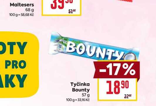Tyčinka Bounty 57 g   v akci