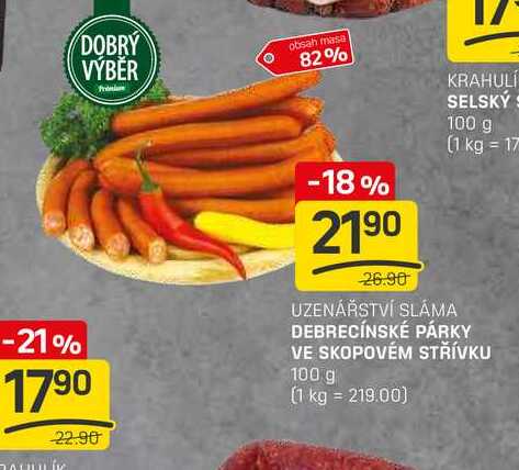 DEBRECÍNSKÉ PÁRKY VE SKOPOVÉM STŘÍVKU 100g