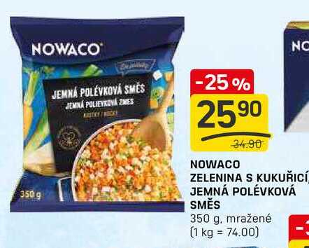 NOWACO ZELENINA S KUKUŘICÍ JEMNÁ POLÉVKOVÁ SMĚS 350 g. mražené 