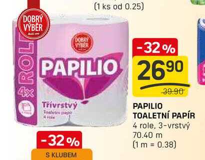 PAPILIO TOALETNÍ PAPÍR 4 role, 3-vrstvý